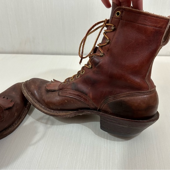 Whites Boots vintage brown distressed leather boots lace up western logger - Picture 8 of 16